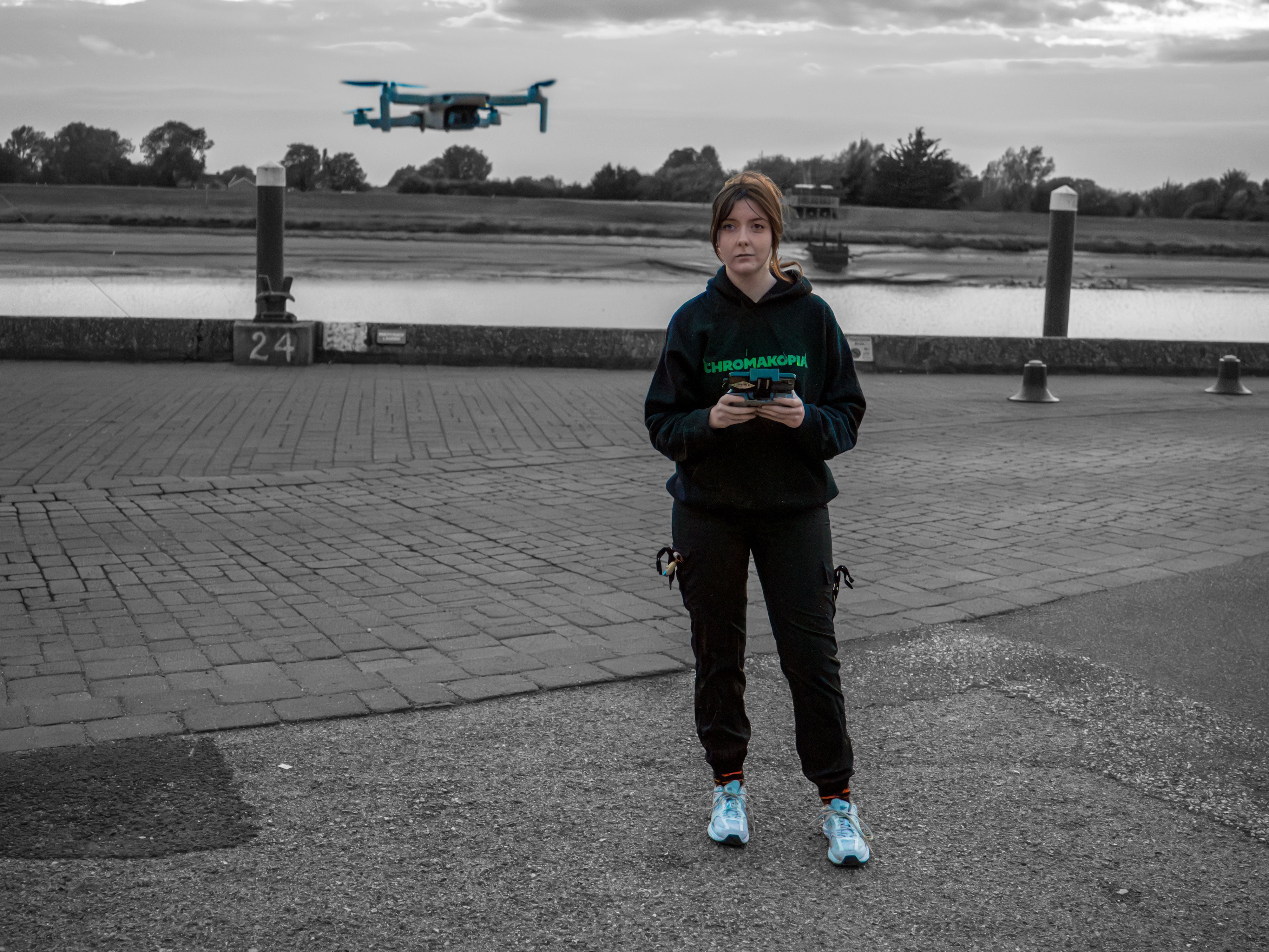 Claire using the DJI drone